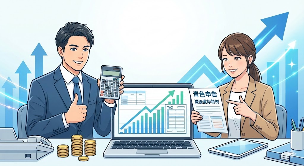 青色申告者だけが使える「減価償却の特例」を完全網羅。30万円未満の資産を一括経費にする少額減価償却資産の特例から、設備の陳腐化による耐用年数の短縮、特別償却までわかりやすく解説。賢く活用して節税とキャッシュフロー改善を実現しましょう。